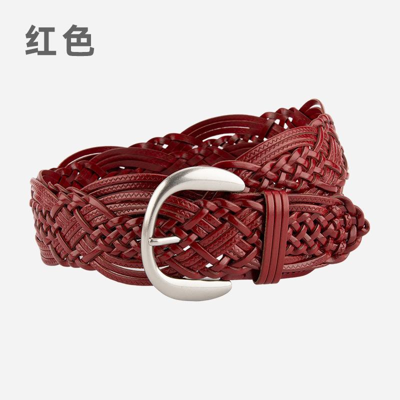 Belt New Trendy Bohemian Braided Belt Round Buckle No Punching Ladies Wide Belt