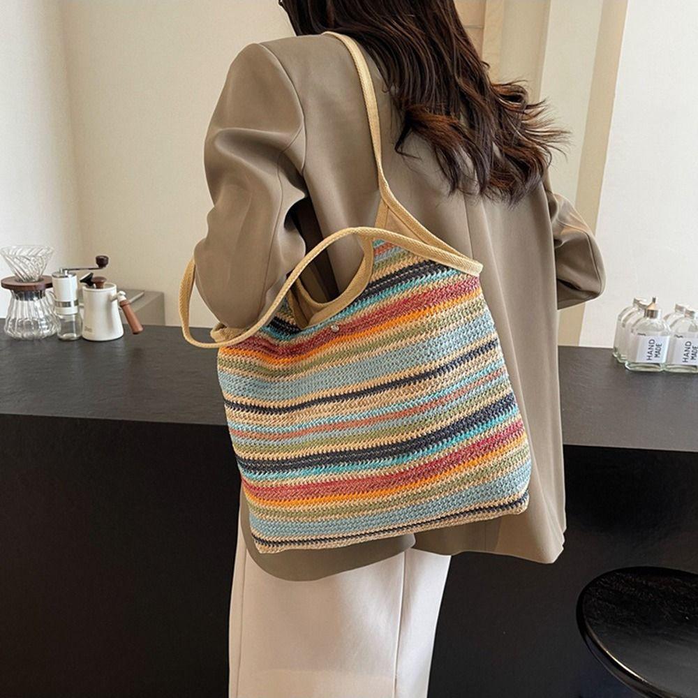 

INS Women s Crochet Shoulder Bag Large Capacity Casual Handbag Underarm Tote Bag Travel Style 3