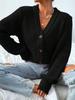 Women's Long-Sleeve V-Neck Cardigan: Solid Color, Single-Breasted, Loose Fit Knit Jacket for Autumn/Winter