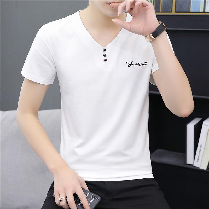 Летняя футболка из тонкого ледяного шелка с короткими рукавами, мужская летняя повседневная футболка с половиной рукавов и v-образным вырезом XXXXL белый