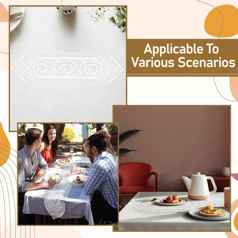6Pcs Elegant Lace Table Runners Set Crocheted Floral Design Dresser Scarf Doilies for Dining Wedding Party Decoration
