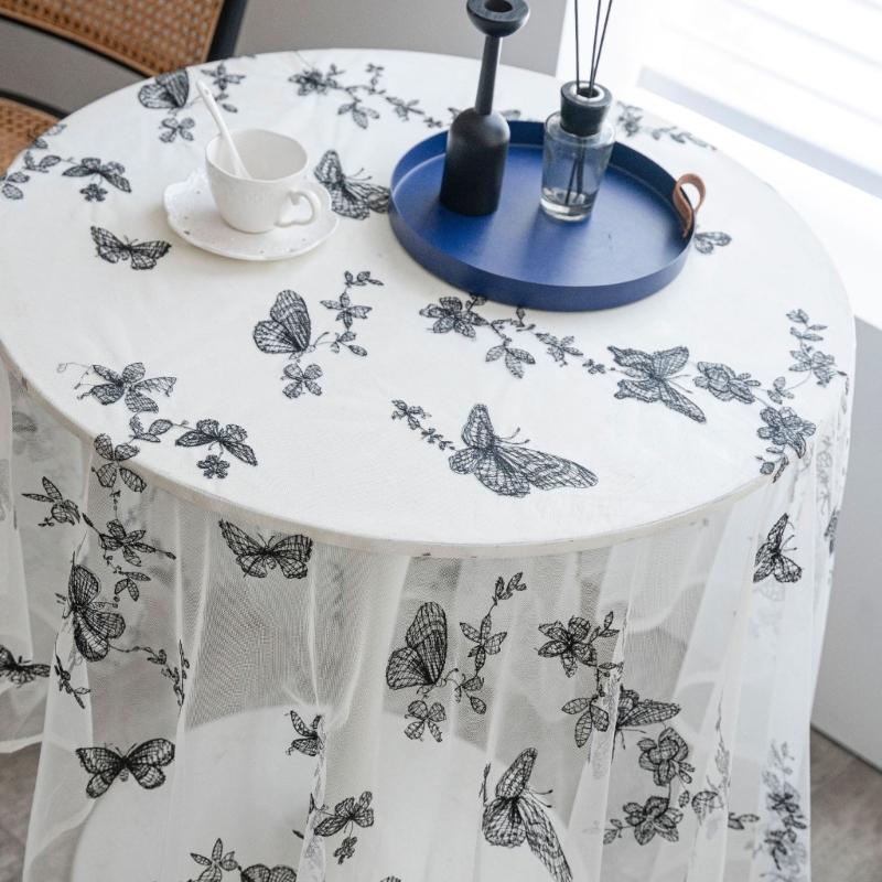 Elegant Lace Embroidery Tablecloth For Dining Table Decoration Polyester Fabric And Easy To Cleaning
