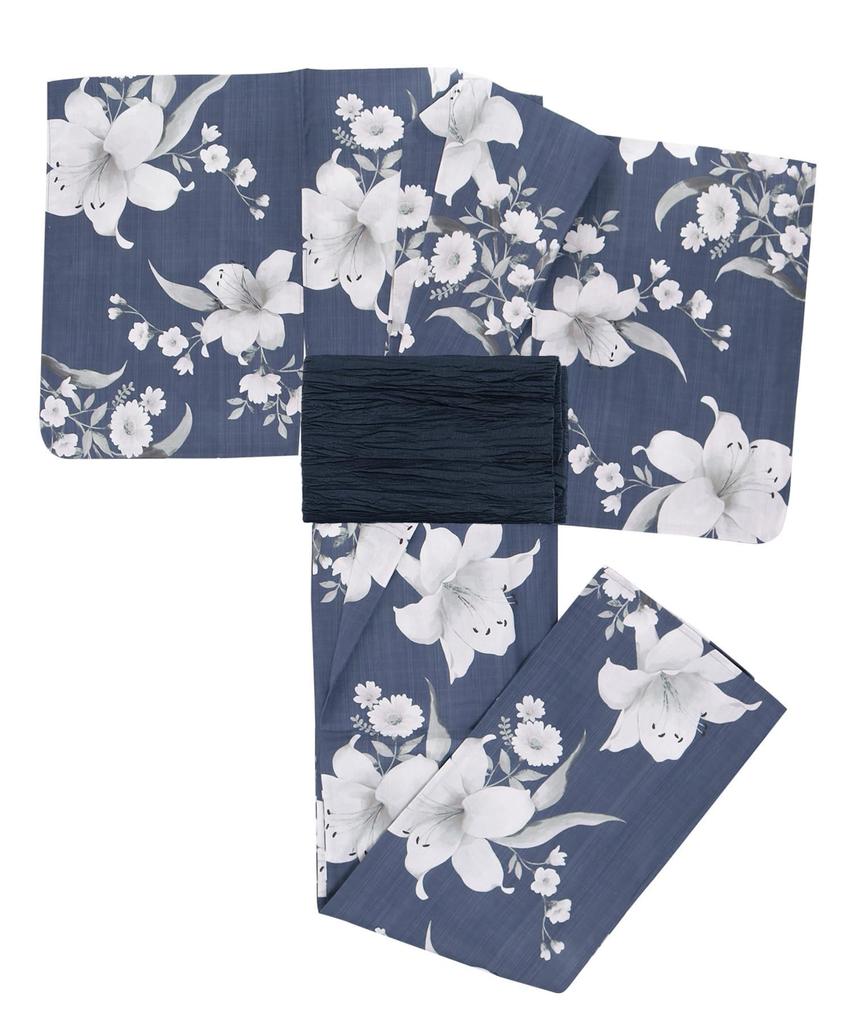 Dívčí Retro Styl Yukata Vzorovaná Variovaná Sada Liliová a Květinová Večerní [KYOETSU] Dívčí Sada, C, Tkanina, 2 Díly (Yukata, Obi) (11. Šaty,
