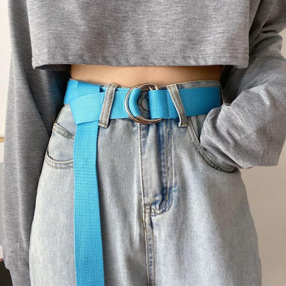 Korean Style Double Ring Buckle Casual Adjustable Waistband INS Canvas Belt  for Jeans