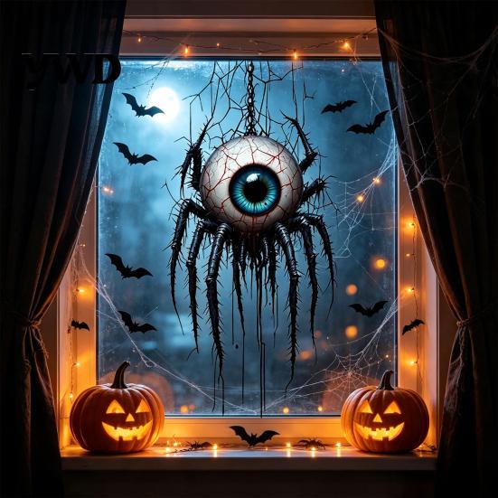 Halloween Window Clings for Glass Castle Pet Static Cling Stickers, Spooky Bat Pumpkin Seasonal Kids Floral Decals, Removable Self-Adhesive
