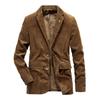 Herren Frühling und Herbst Retro Lässiger Cordanzug Einfarbig Flaches Revers Gerader Saum Jacke