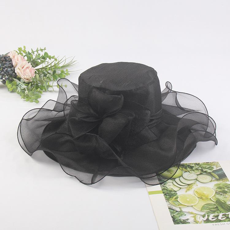 Hat Women'S Summer New Anti-Ultraviolet Beach Sun Hat Organza Flower Sun Hat Big Edge Mesh Top Hat