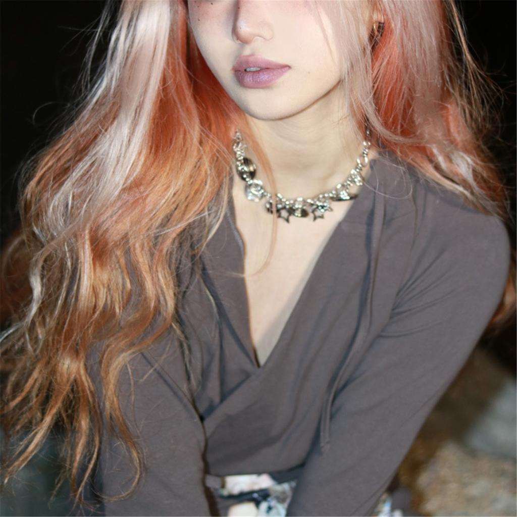 Tooxika Punk Hip Hop Personalised Design Multi-Element Button Pentagram Star Necklace Sweet Cool Hottie Choker Collarbone Chain