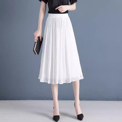 Jupe Mi-longue Plissée pour Femme Taille Haute Fluide Coupe A Ligne Décontractée Formelle Mousseline Légère Quotidien Fête