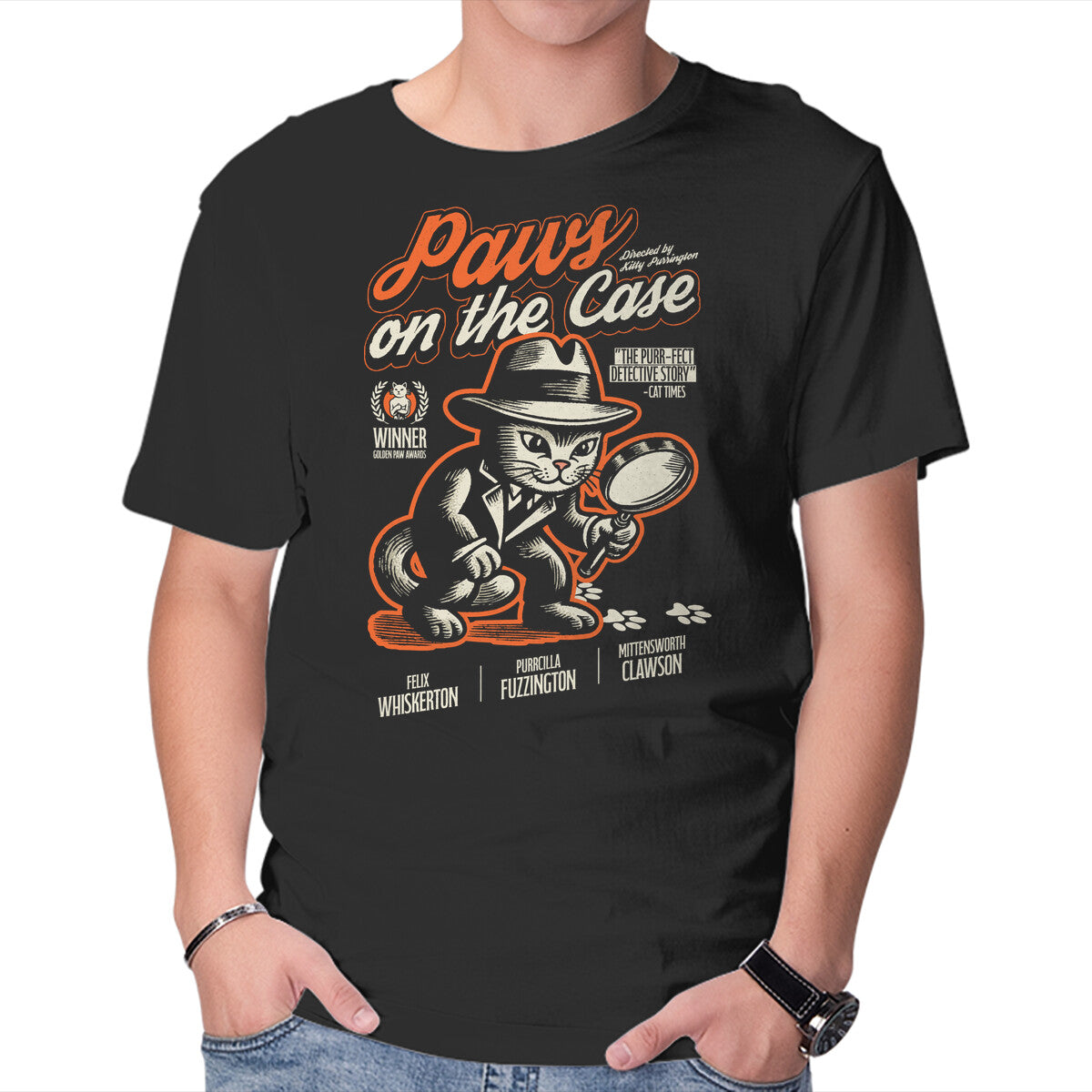 Unisex Crew Neck T-Shirt Paws On The Case Graphic Short Sleeve Casual Tee XXXL