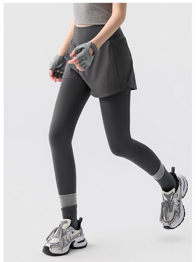 Women's High Waist Hip-Lift Yoga Pants, Quick-Dry, Two-Piece Look, for Autumn/Winter Running & Training.
