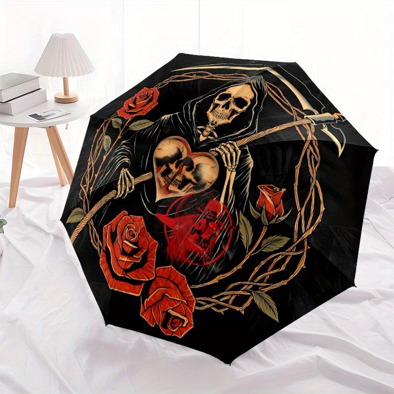 1pc Death Roses Automatic Umbrella High Quality Canopy, Portable Folding Umbrella with, Ideal Gift for - Travel, Everyday, Formal Events, Stylish Acce