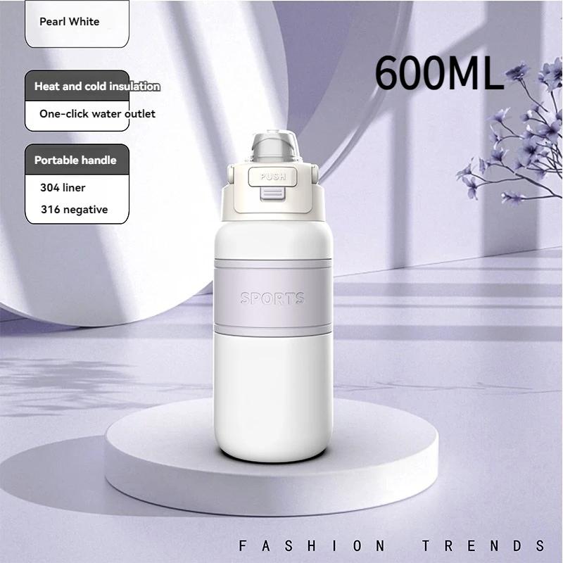 800ML/600ML Mode Isolierwasserbecher Thermobecher Vakuumflasche Tragbare Thermoskanne Kalt und Heiß halten Outdoor Doppelwandige Wasserbecher