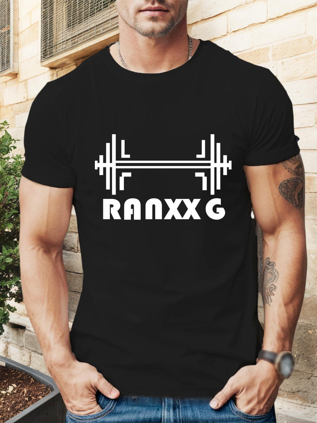 RANXXG Barbell Graphic T-shirt - White Casual Summer Tee with Black Weightlifting Design XXL