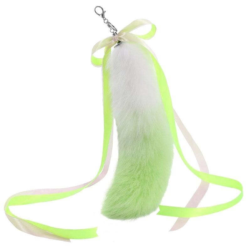 Animal Plush Tail Charm Keychain Purse Bag Charm Keychain Decorations Keychain Pendant with Ribbon