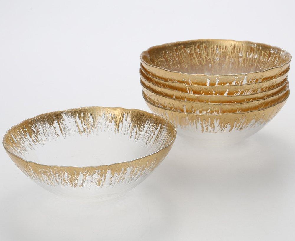 Vetro Felice Bowls, Medium Bowls, Western Tableware, Gold, 17cm, Set of 4, Happy Glass Flash 649117
