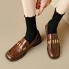 British Style Vintage Slip on Loafers for Women 2025 Spring and Autumn Soft Leather Square Toe Chunky Heel Loafers Shoes