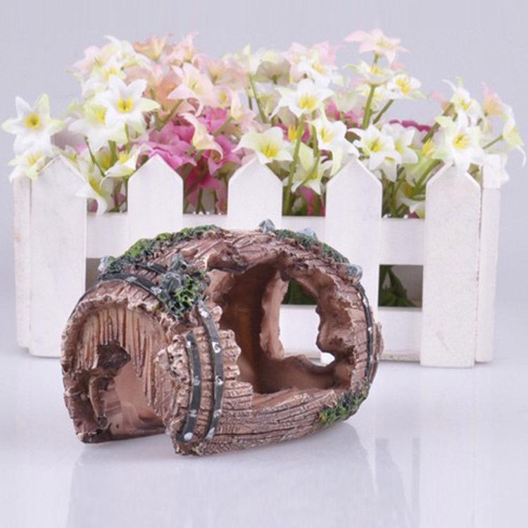 Antique Wine Barrel Aquarium Decor: Fish Tank & Turtle Hiding Spot, Resin 808