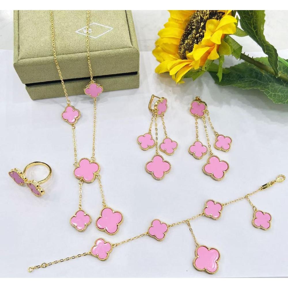 5-Piece Set New Four-Leaf Clover Jewelry Set Fashion Tassel Earrings Temperament Simple Versatile Senior Sense Of Necklace Earrings Bracelet Set