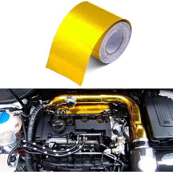 Sporacingrts 2" X 29.5 Feet (9M) Gold Adhesive Heat Shield ReflectiveTape Wrap Roll Compatible With Car Intake Pipe, Engine Bay Etc.