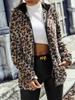 Faux Fur O Neck Long Sleeve Leopard Print Maxi Coat for Women