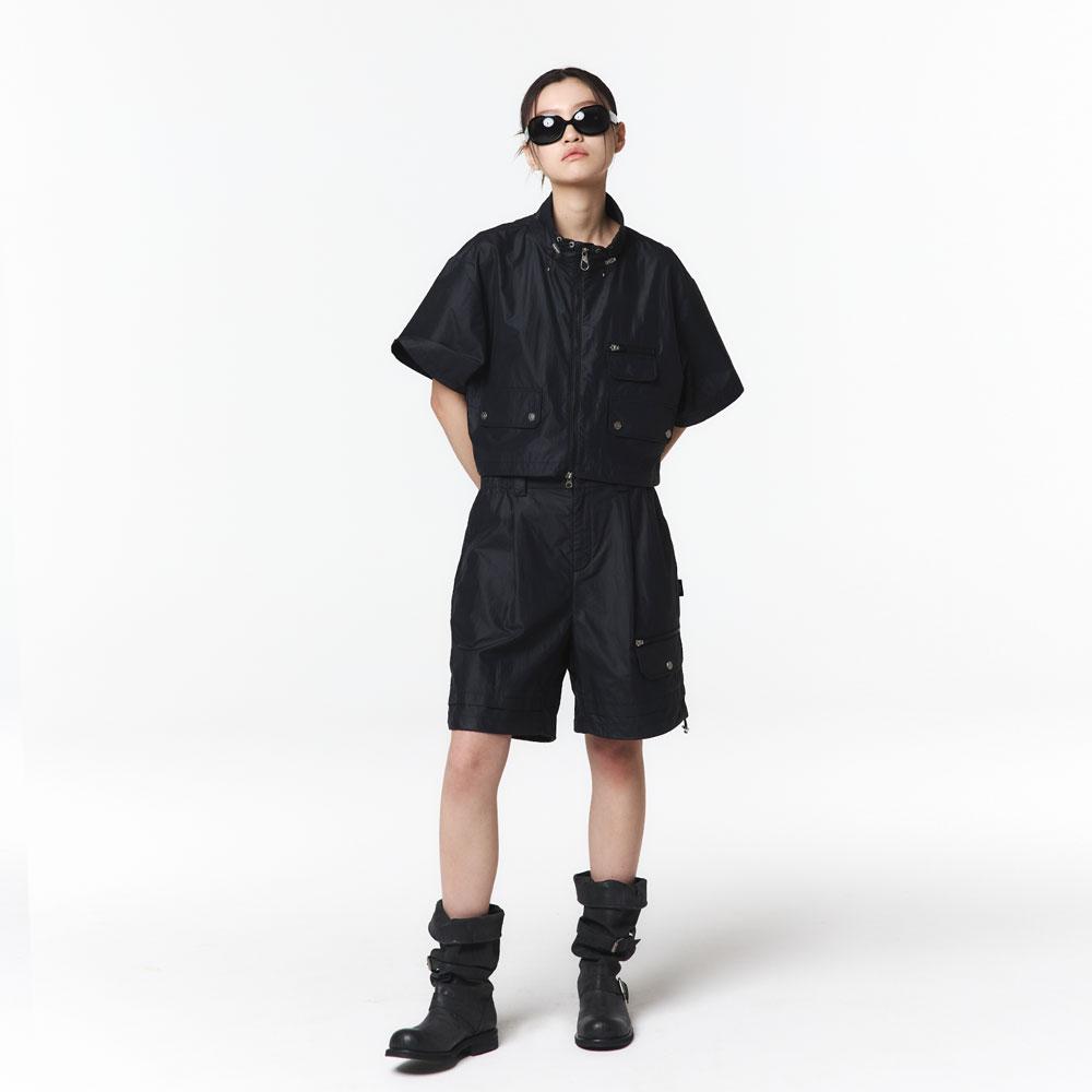 OFFROAD Women'S Stand Collar Short Sleeve Set Shorts (Black)_5L41712