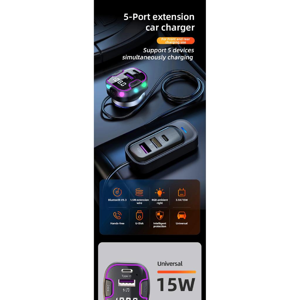 Bluetooth 5.3 FM Transmitter Handsfree Car Radio Modulator MP3 Player With USB Super Quick Charge Adapter for Car Accessories