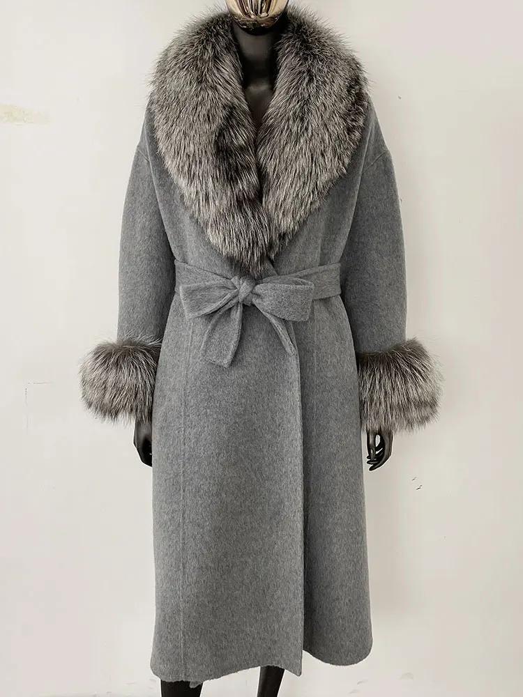 OFTBUY Wool Coat Women 2024 Autumn Winter Real Fox Fur Jacket Female Long Warm Natural Fox Fur Collar Fur Cuffs Coat Woolen Coat