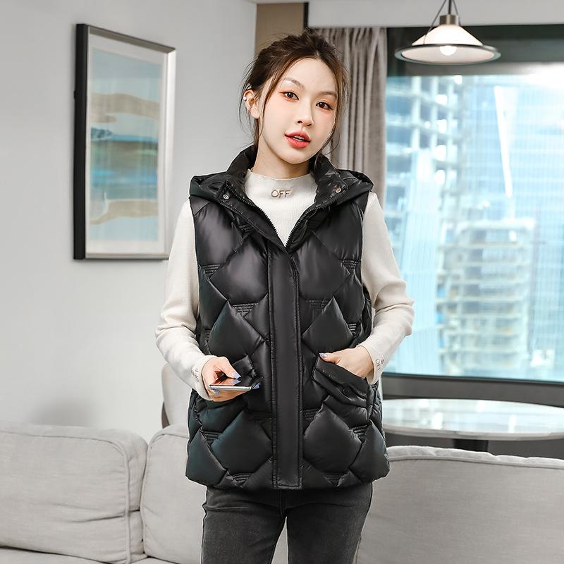 Autumn and Winter New Down Cotton Vest Women's Short Hooded Fashion Casual Versatile Thermal Vest Jacket
