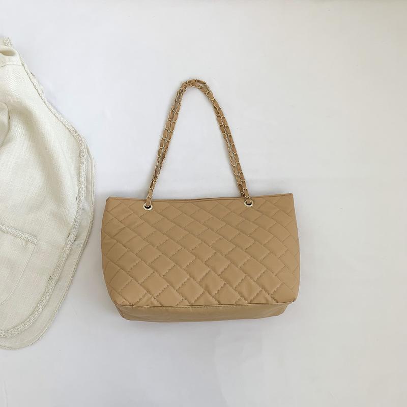 2025 New Plaid Tote Large Bag Casual Simple Chain Shoulder Bag Large Capacity Retro Solid Color Underarm Bag
