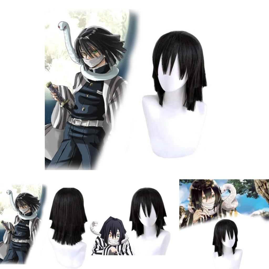 Stylish Black Layered Short Hair Wig For Cosplay Demon Slayer Kimetsu No Yaiba