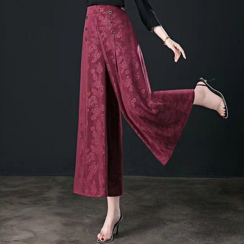 High End Fashion Long Skirt Pants Women's Tie Dye Print Button Patchwork Pockets High Waist Straight Wide Leg Pants