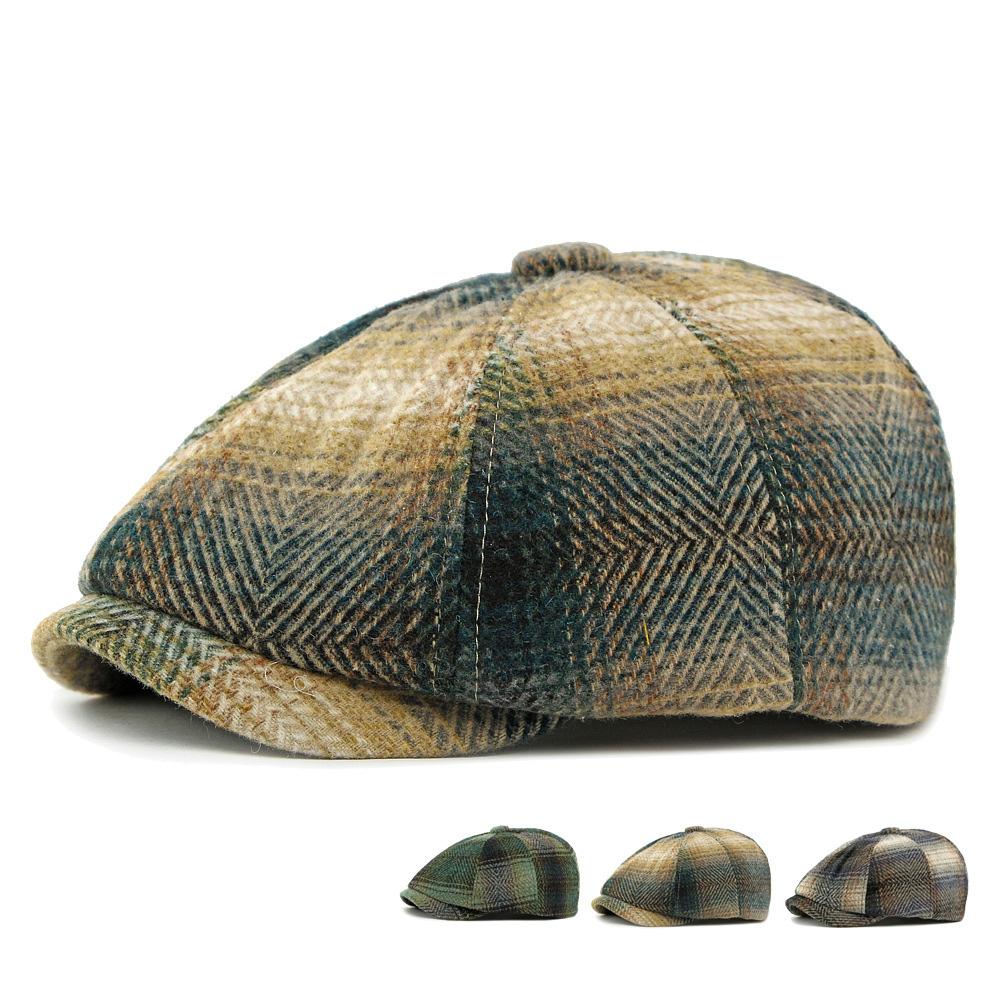 Høst Vinter Ull Gradient Åttekantet Hatt Menn Britisk Vintage Hatt Avisgutthett