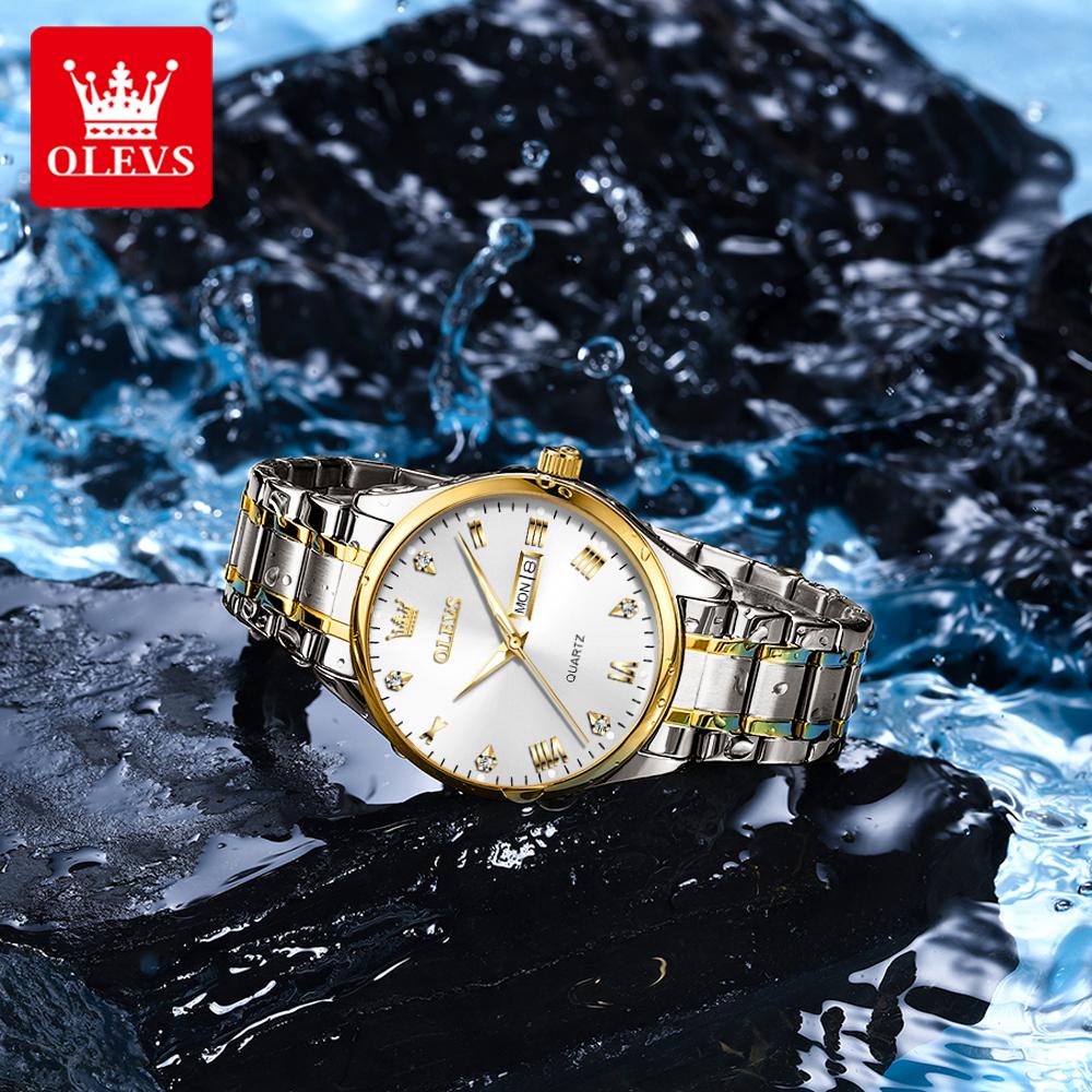 OLEVS 5563 Men's Watch Stainless Steel Waterproof Luminous Classic Business Wristwatch Luxury Diamond Scale Quartz Watch for Men