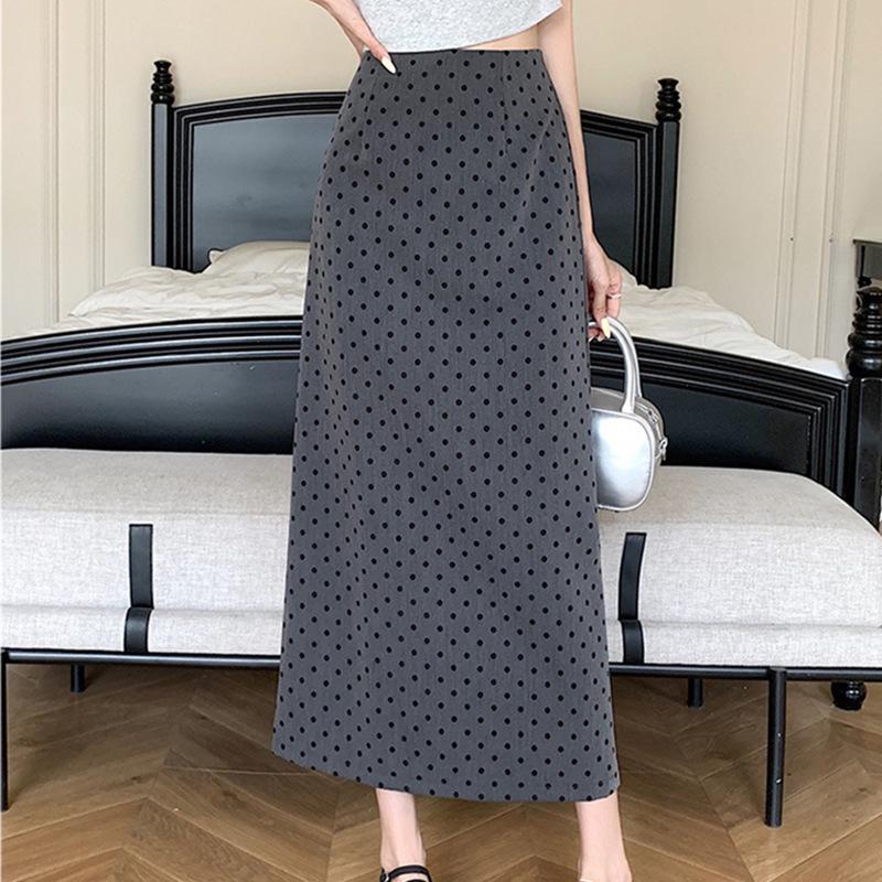 

2026 Women s High-Waisted A-Line Polka Dot Midi Skirt with Slit - New Summer Arrival XL: 118-127 lbs