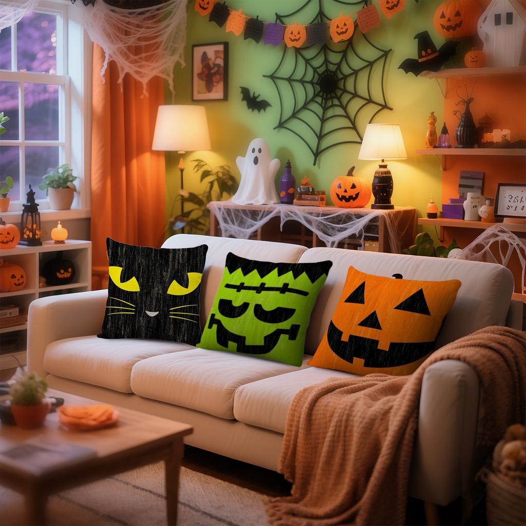 Home Decoration Halloween Theme Funny Face Printing Pattern Cushion Covers For Sofa Bedroom Car Pillow Covers