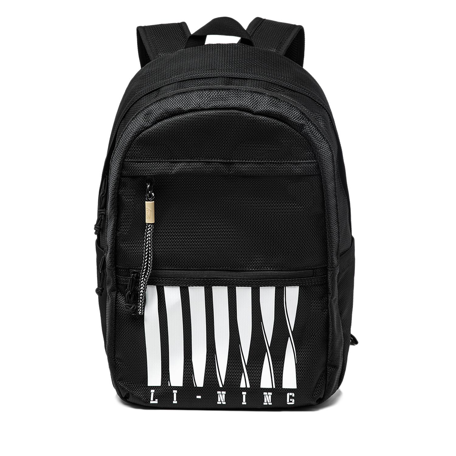 Li Ning Chinese Culture Series Sports Leisure Letter Color Block Zipper Backpack Unisex Backpack Black ABST133-1 Black