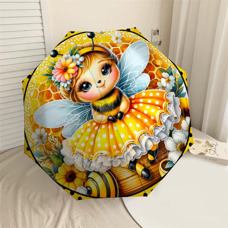 

1PC Bee Flower Umbrella-8-Rib Reinforced Portable Folding Travel Suitable for All Seasons Outdoor Daily Use-G406