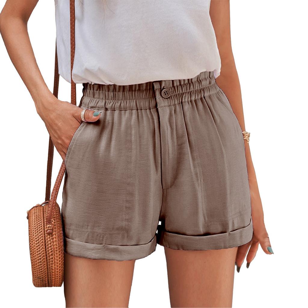 Women Waisted Shorts Casual Summer Ruffles Elastic Waist Short Pants With Pockets