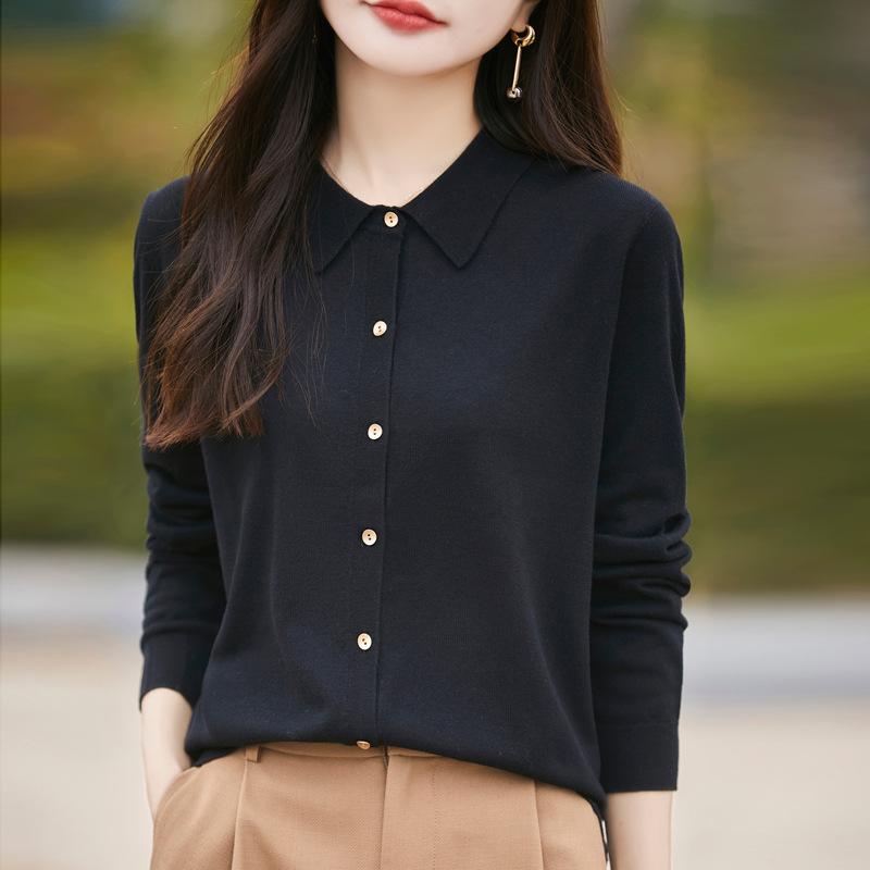 

Кардиган из камвольной шерсти с V-образным вырезом, весенний новый однотонный свободный универсальный топ-куртка для женщин XXL чёрный