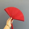 Chinese Style Folding Bamboo Fan Portable Solid Color Tassel Folding Fan Classical Exquisite Kimono Fan Wedding Party Decor
