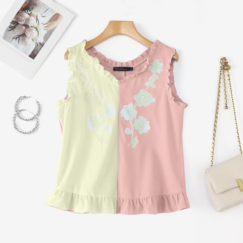 

ZANZEA Women Summer Round Neck Loose Casual Sleeveless Print Tank Tops S рожевий