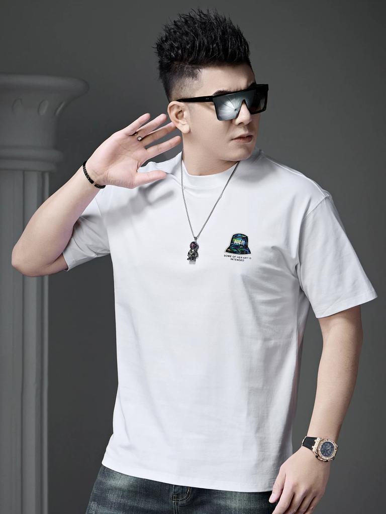 European Goods 2025 New Trendy Brand Cartoon Print Short-Sleeved T-Shirt Men's Round Neck Casual Top Summer Half-Sleeved T-Shirt