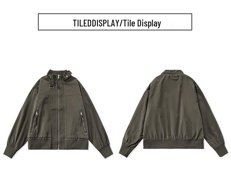 Męska kurtka robocza w stylu amerykańskim z kołnierzem stojącym - Jesienna modna luźna kurtka typu pilot