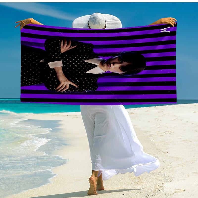 Ultra-Soft Beach Towel with Wednesday Theme,Ideal for Pool - Camping, Diving - Perfect Travel Essential, Vibrant Beach Towel.