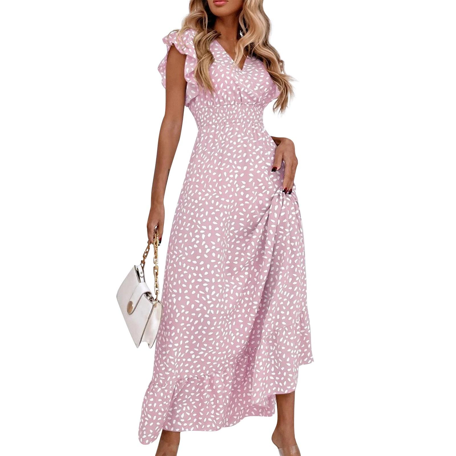 

Женское повседневное модное сексуальное новое платье с v-образным вырезом и рюшами и высокой талией XL светло-розовый