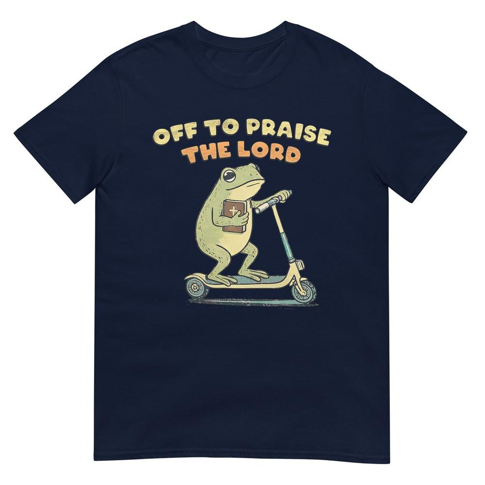 Off To Praise The Lord Funny Christian Meme Frog Humor Retro TShirt S