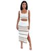 2024 Export European and American Women's Clothing Summer New Sleeveless Vest Sexy Slit Stripes Skirt Knitting Suit