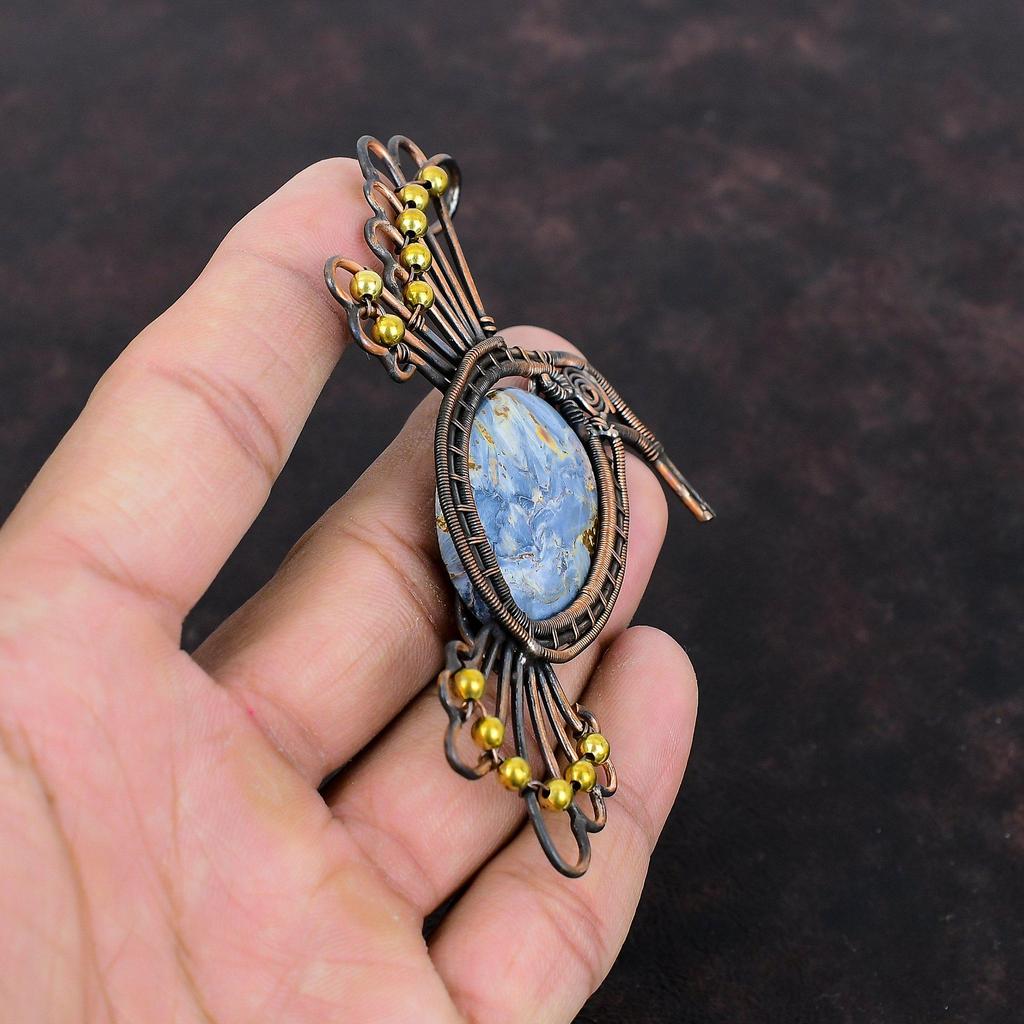 Pietersite Pendant Copper Wire Wrapped Gemstone Jewelry Handmade Pendants Pietersite Jewelry Copper Wire Wrap Pendant Bird Pendant For Gift