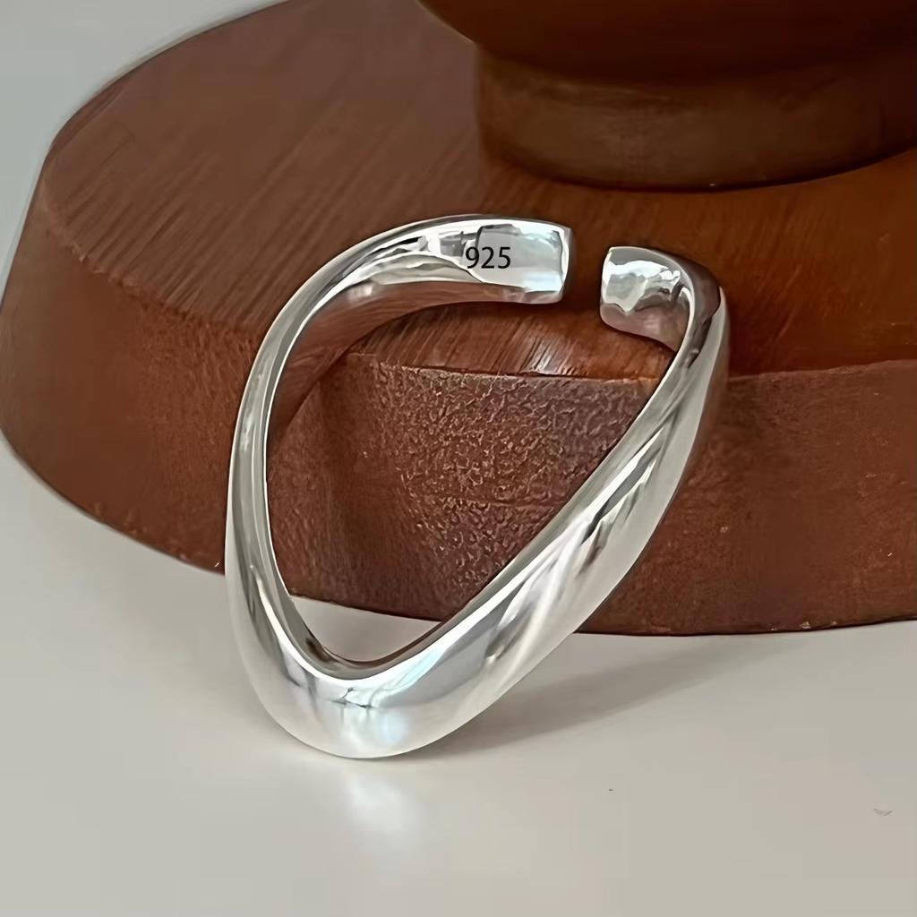 PANJBJ 925 Silver Geometry Crystal Ring For Women Ellipse Exaggerated Punk Water Drop Open Jewelry Gift